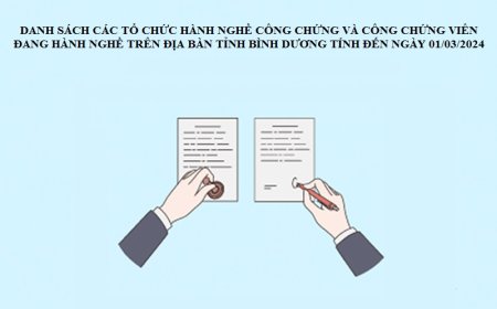 Danh sách các tổ chức hành nghề công chứng trên địa bàn tỉnh Bình Dương