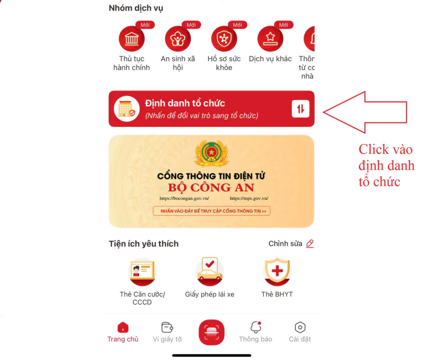 Đặng nhập vào VNeID người đại diện của tổ chức